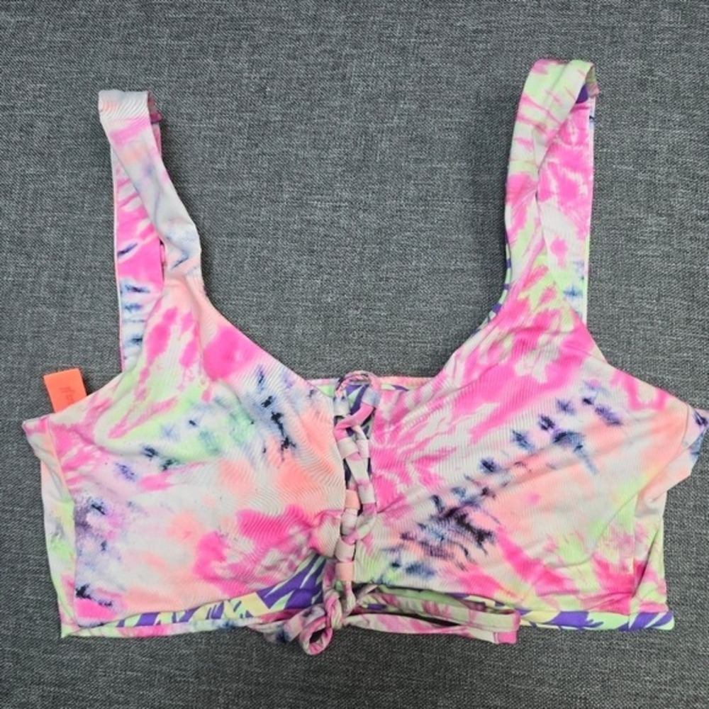 Maaji Girls Reversible Bikini Top Pink Tie‎ Dye Tropical Palm Small OP 23282